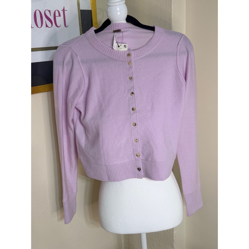 Free People Hint of Violet Wool Cashmere Cropped Cardigan Sweater XS OB2083717